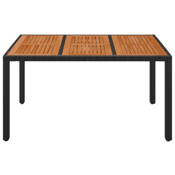 Gartentisch mit Holzplatte Schwarz 150x90x75 cm Poly Rattan