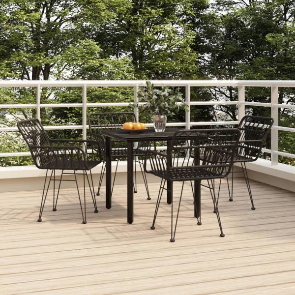 ARDEBO.de - 5-tlg. Garten-Essgruppe Schwarz Poly Rattan