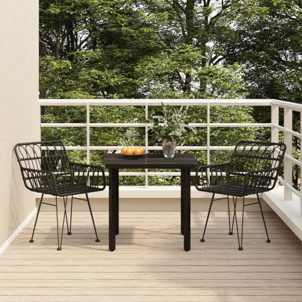 ARDEBO.de - 3-tlg. Garten-Essgruppe Schwarz Poly Rattan