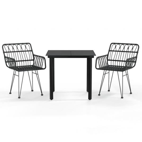 3-tlg. Garten-Essgruppe Schwarz Poly Rattan
