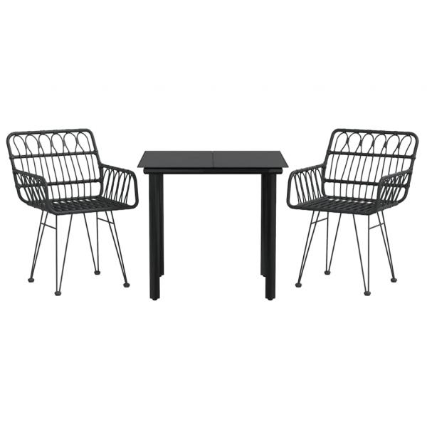 3-tlg. Garten-Essgruppe Schwarz Poly Rattan