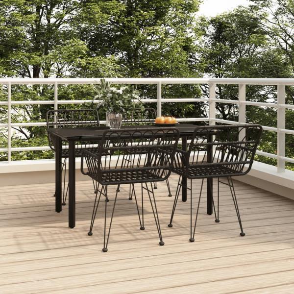 ARDEBO.de - 5-tlg. Garten-Essgruppe Schwarz Poly Rattan