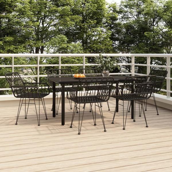 ARDEBO.de - 7-tlg. Garten-Essgruppe Schwarz Poly Rattan