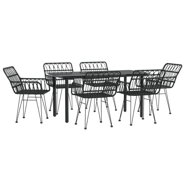 7-tlg. Garten-Essgruppe Schwarz Poly Rattan