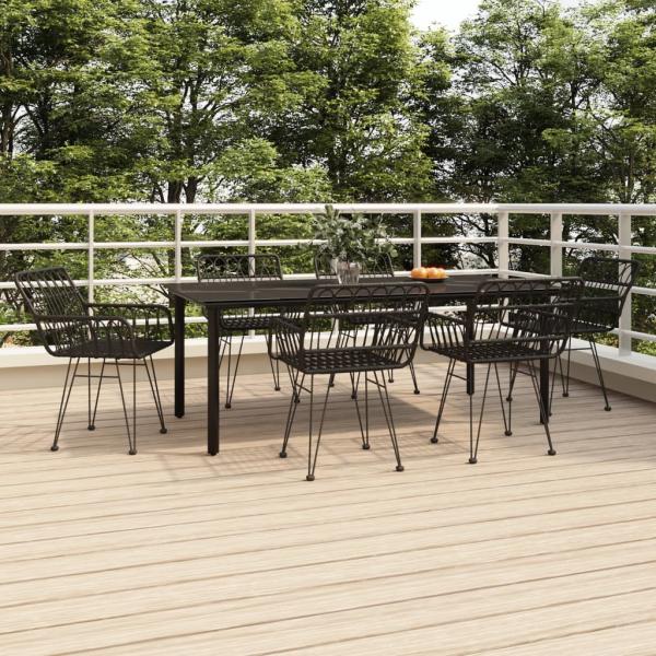 ARDEBO.de - 7-tlg. Garten-Essgruppe Schwarz Poly Rattan