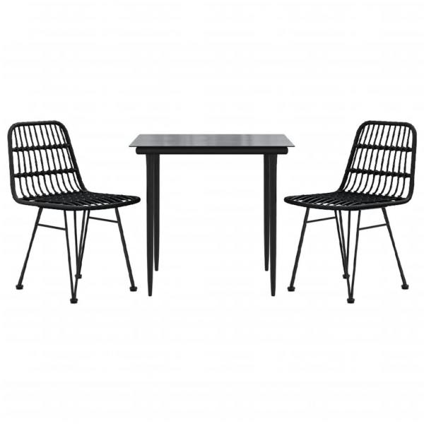 3-tlg. Garten-Essgruppe Schwarz Poly Rattan