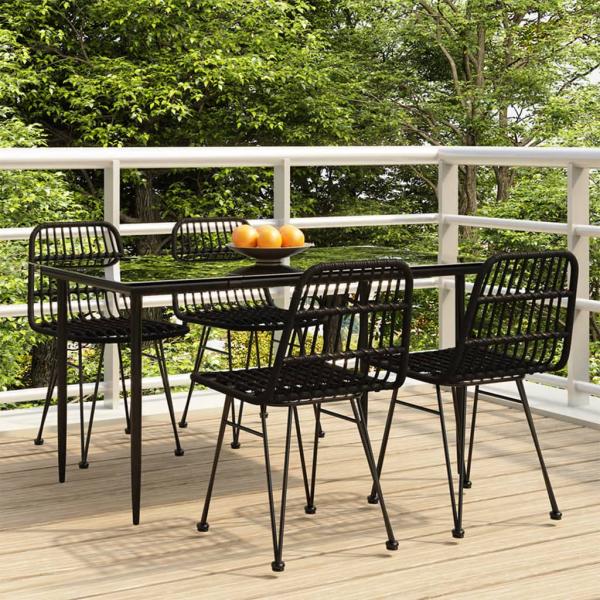 ARDEBO.de - 5-tlg. Garten-Essgruppe Schwarz Poly Rattan