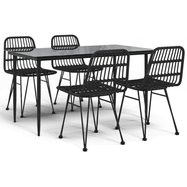 5-tlg. Garten-Essgruppe Schwarz Poly Rattan