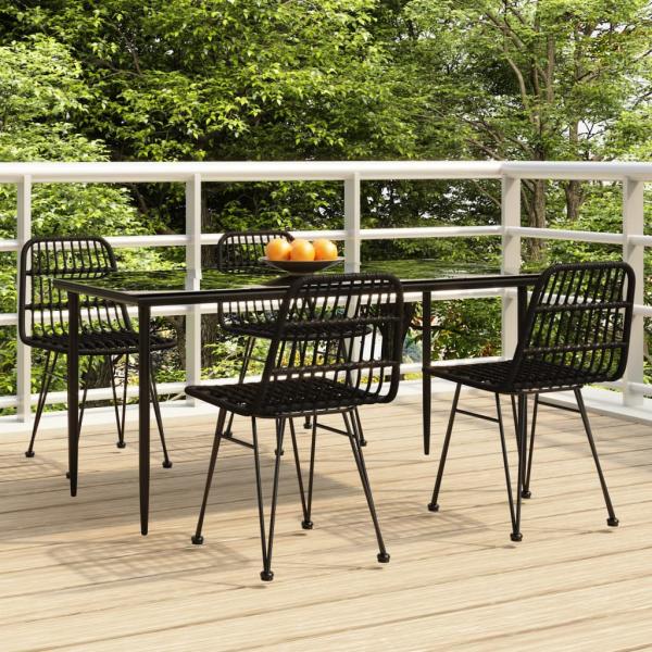 ARDEBO.de - 5-tlg. Garten-Essgruppe Schwarz Poly Rattan