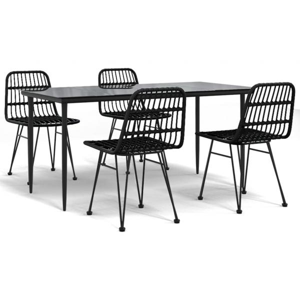 5-tlg. Garten-Essgruppe Schwarz Poly Rattan