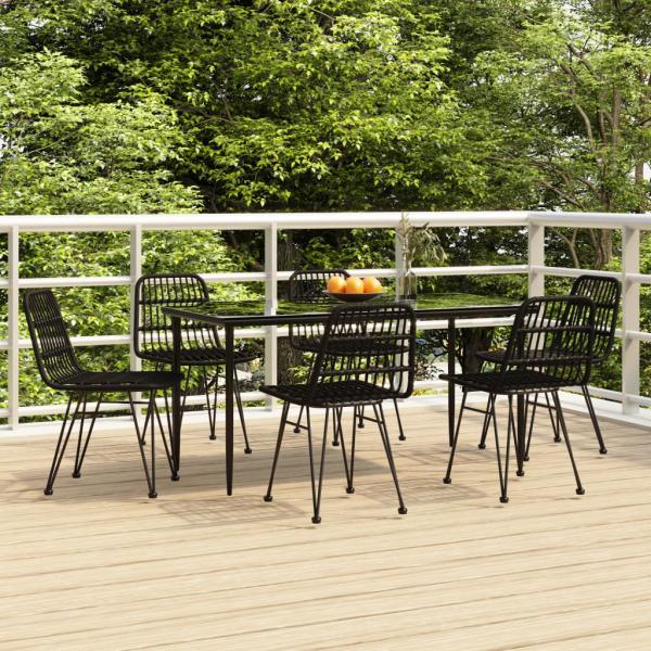 ARDEBO.de - 7-tlg. Garten-Essgruppe Schwarz Poly Rattan