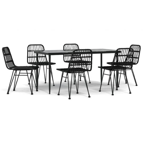7-tlg. Garten-Essgruppe Schwarz Poly Rattan