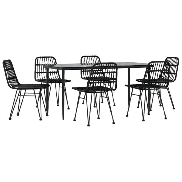7-tlg. Garten-Essgruppe Schwarz Poly Rattan