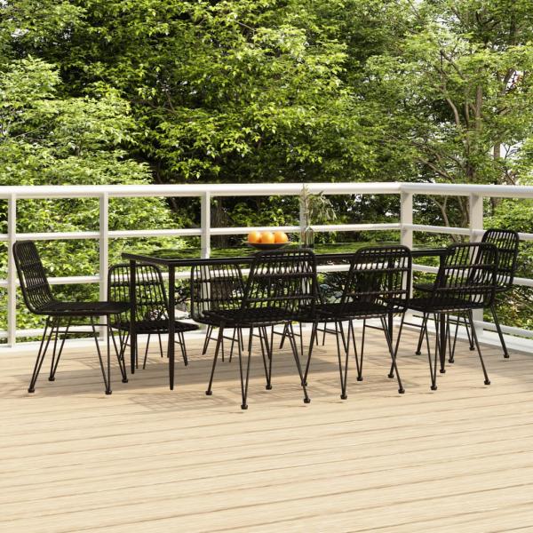 ARDEBO.de - 9-tlg. Garten-Essgruppe Schwarz Poly Rattan