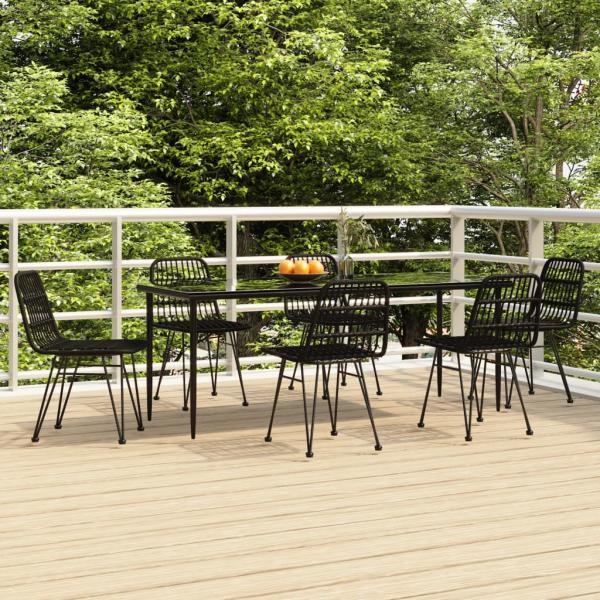 ARDEBO.de - 7-tlg. Garten-Essgruppe Schwarz Poly Rattan