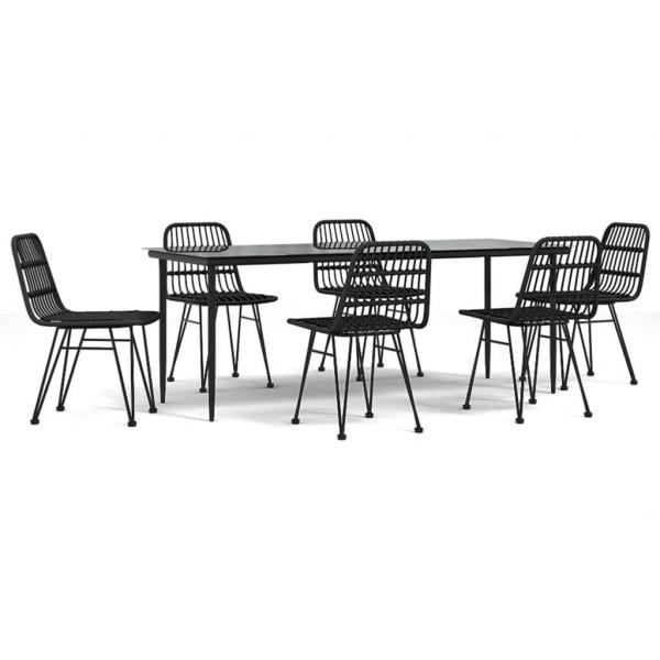 7-tlg. Garten-Essgruppe Schwarz Poly Rattan