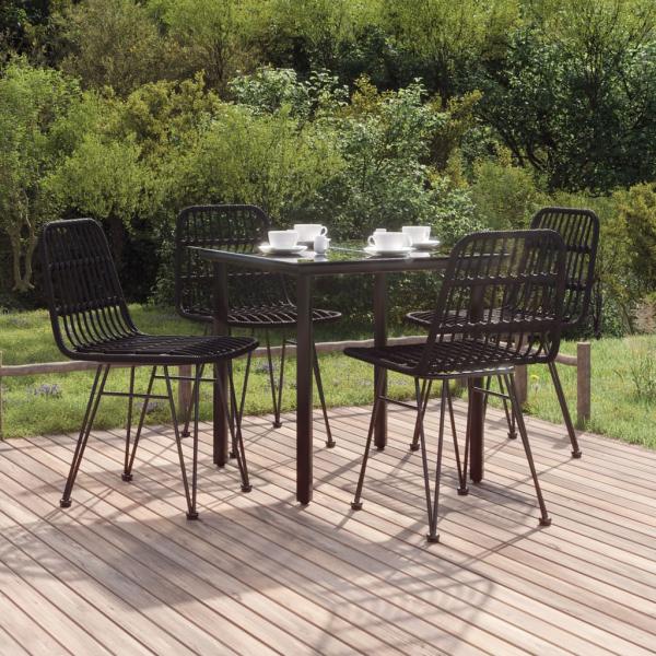 ARDEBO.de - 5-tlg. Garten-Essgruppe Schwarz Poly Rattan