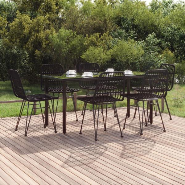 ARDEBO.de - 7-tlg. Garten-Essgruppe Schwarz Poly Rattan