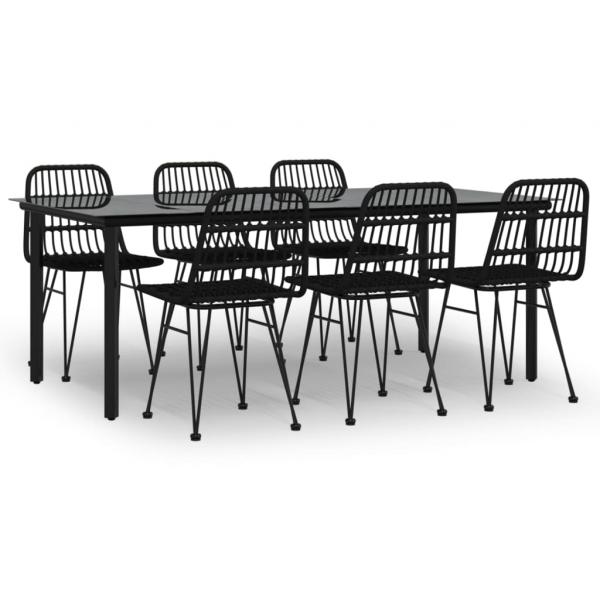 7-tlg. Garten-Essgruppe Schwarz Poly Rattan