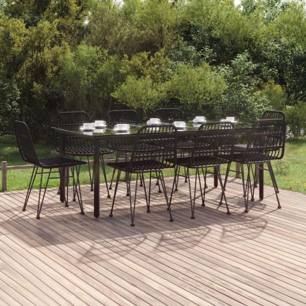 ARDEBO.de - 9-tlg. Garten-Essgruppe Schwarz Poly Rattan