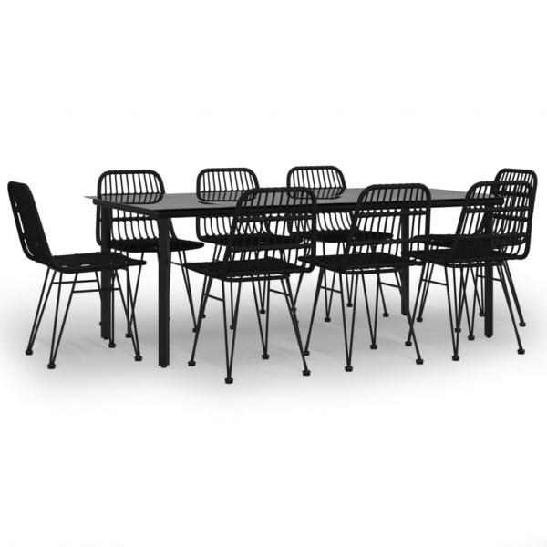 9-tlg. Garten-Essgruppe Schwarz Poly Rattan