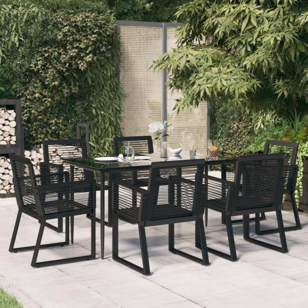 ARDEBO.de - 7-tlg. Garten-Essgruppe Schwarz PVC-Rattan