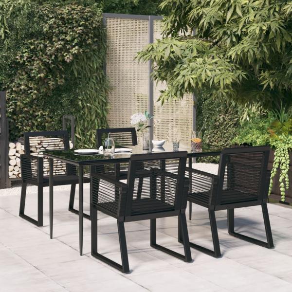 ARDEBO.de - 5-tlg. Garten-Essgruppe Schwarz PVC Rattan