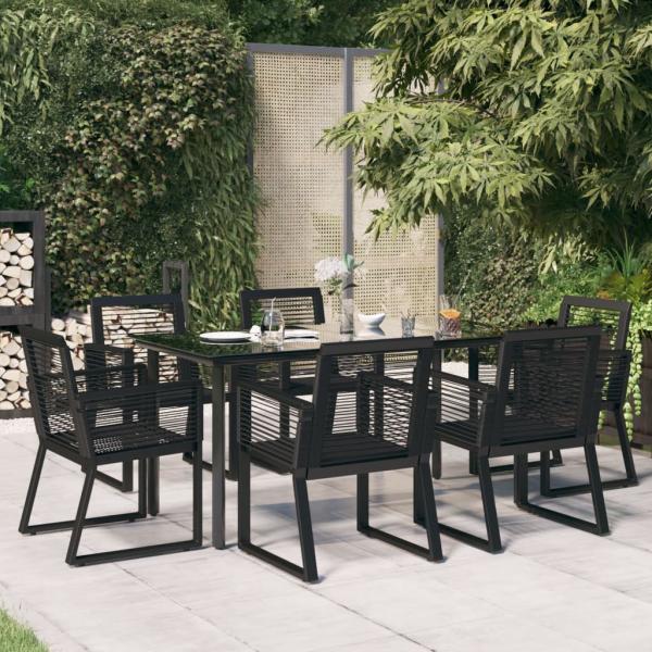 ARDEBO.de - 7-tlg. Garten-Essgruppe Schwarz PVC-Rattan