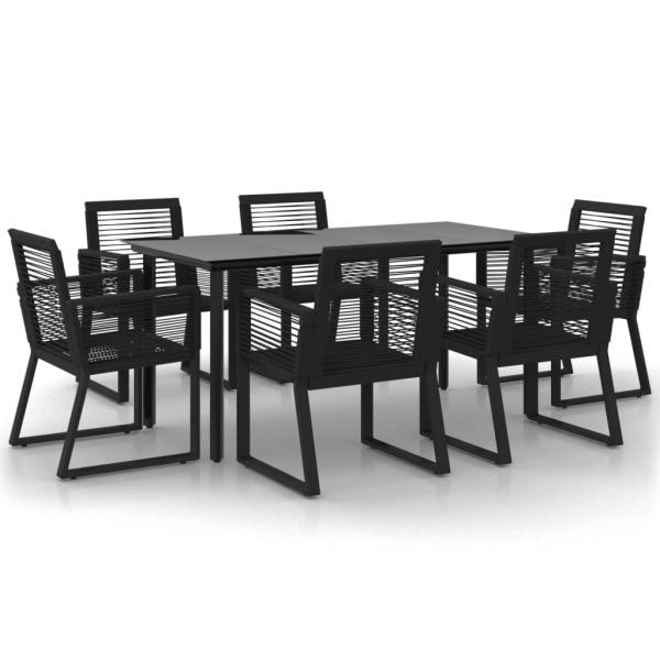 7-tlg. Garten-Essgruppe Schwarz PVC-Rattan