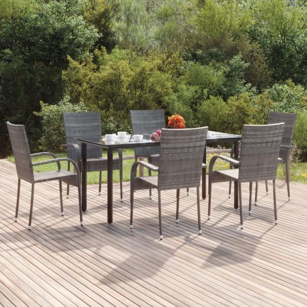ARDEBO.de - 7-tlg. Garten-Essgruppe Grau Poly Rattan