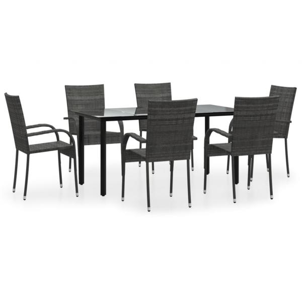 7-tlg. Garten-Essgruppe Grau Poly Rattan