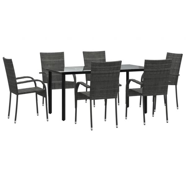 7-tlg. Garten-Essgruppe Grau Poly Rattan