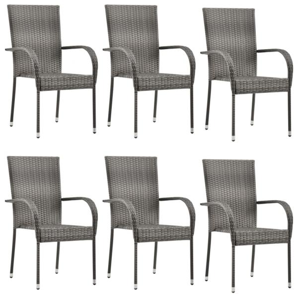 7-tlg. Garten-Essgruppe Grau Poly Rattan