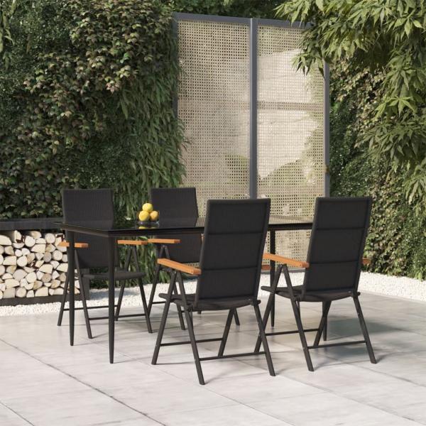 ARDEBO.de - 5-tlg. Garten-Essgruppe Schwarz und Braun Poly Rattan