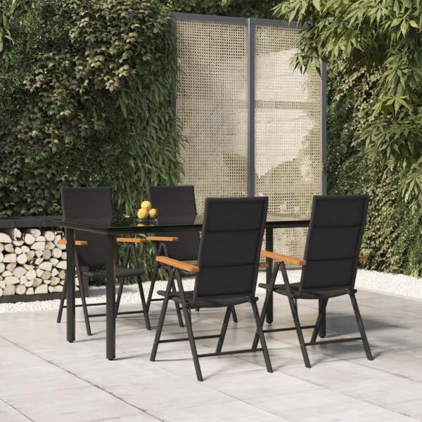 ARDEBO.de - 5-tlg. Garten-Essgruppe Schwarz und Braun Poly Rattan