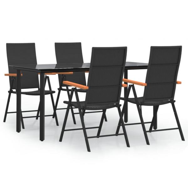 5-tlg. Garten-Essgruppe Schwarz und Braun Poly Rattan