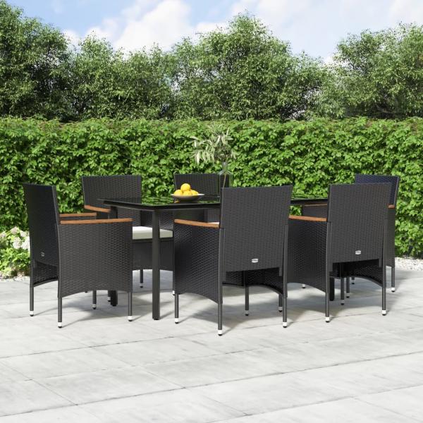 ARDEBO.de - 7-tlg. Garten-Essgruppe mit Kissen Schwarz