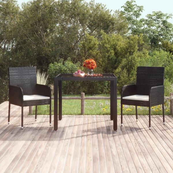 ARDEBO.de - Gartentisch mit Glasplatte Schwarz 90x90x75 cm Poly Rattan