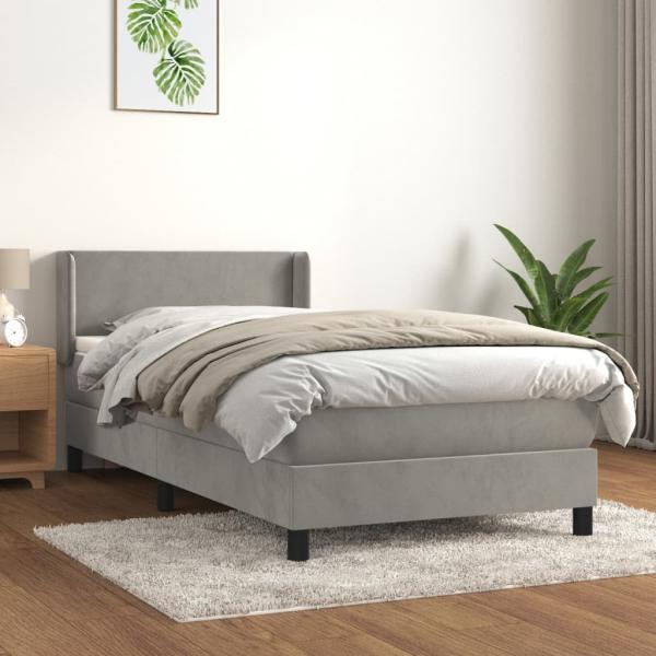 ARDEBO.de - Boxspringbett mit Matratze Hellgrau 90x190 cm Samt