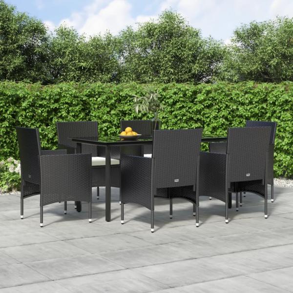 ARDEBO.de - 7-tlg. Garten-Essgruppe mit Kissen Schwarz