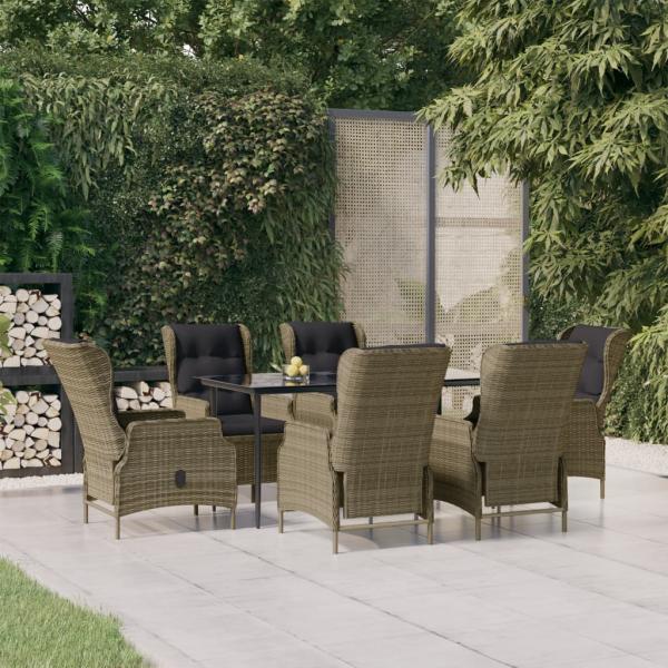 ARDEBO.de - 7-tlg. Garten-Essgruppe Braun Poly Rattan
