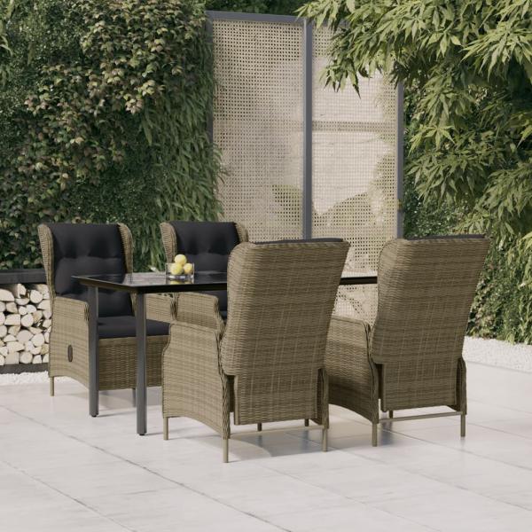 ARDEBO.de - 5-tlg. Garten-Essgruppe Braun Poly Rattan