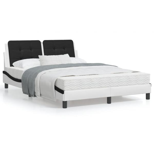 ARDEBO.de - Bett mit Matratze Weiß und Schwarz 140x190 cm Kunstleder