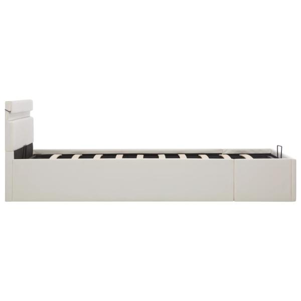 Bett mit Bettkasten Hydraulisch LED Weiß Kunstleder 120x200 cm