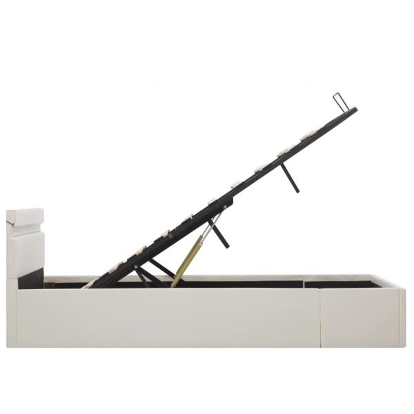 Bett mit Bettkasten Hydraulisch LED Weiß Kunstleder 120x200 cm 