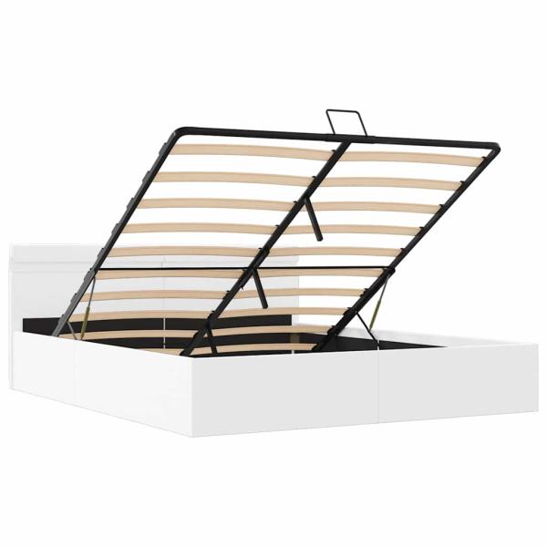 Bett mit Bettkasten Hydraulisch LED Weiß Kunstleder 160x200 cm 
