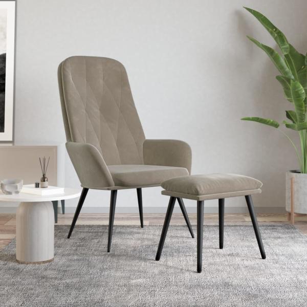 ARDEBO.de - Relaxsessel mit Hocker Hellgrau Samt