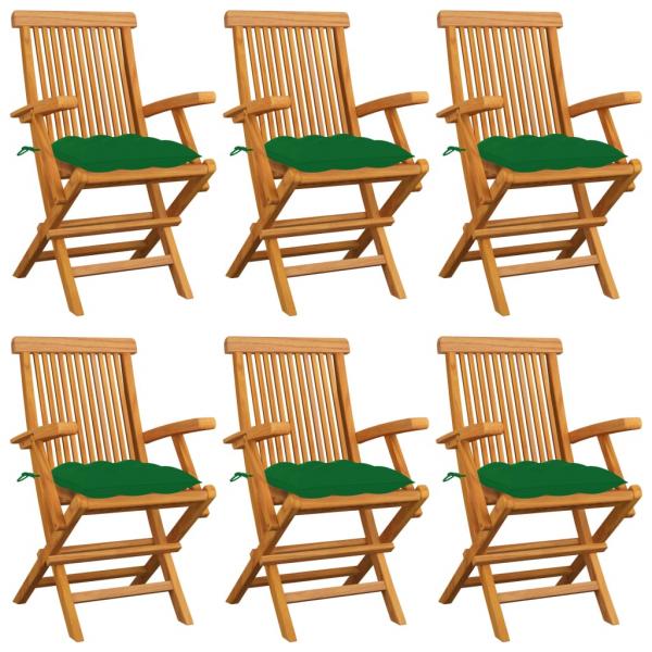 ARDEBO.de - Gartenstühle mit Grünen Kissen 6 Stk. Massivholz Teak