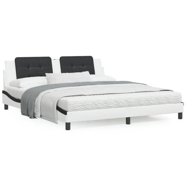 ARDEBO.de - Bett mit Matratze Weiß und Schwarz 180x200 cm Kunstleder