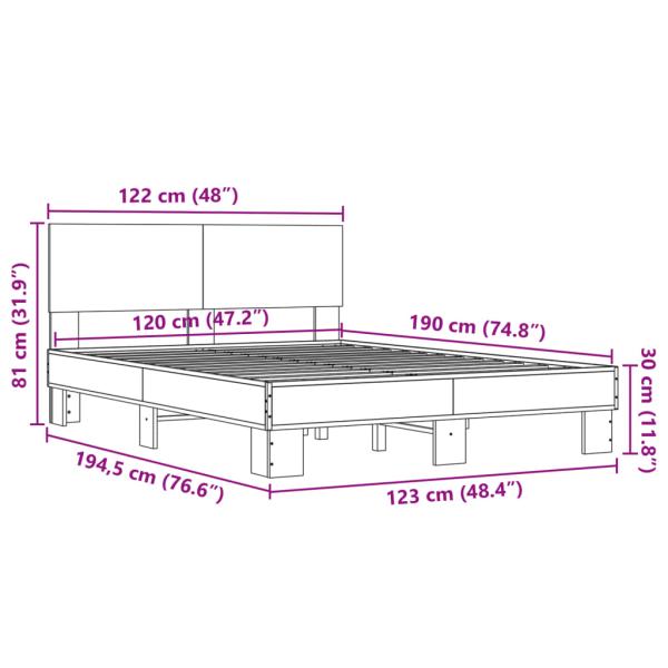 Bettgestell Räuchereiche 120x190 cm Holzwerkstoff und Metall